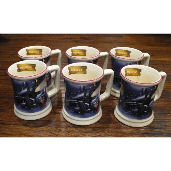 Warner Bros. Other - Polar Express BELIEVE Raised Ceramic Hot Chocolate Coffee Mug Cup Six Bundle